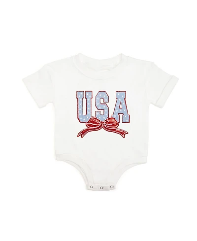 Sweet Wink Baby Girls Usa Stars and Bow Patch Short Sleeve Romper