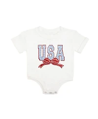 Sweet Wink Baby Girls Usa Stars and Bow Patch Short Sleeve Romper
