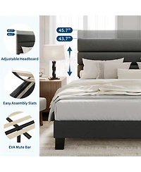 gaomon Linen Upholstered Bed Frame with Adjustable Headboard, Heavy Duty Support