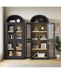 gaomon Arched Bookshelf with Doors and Drawers, 71.4" Farmhouse Bookcase, 15.83" Deep Wooden Display Cabinet