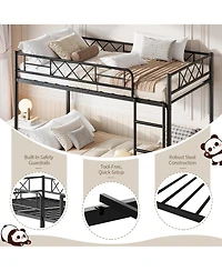 Heavy Duty Twin Over Bunk Bed for Adults and Teens - Metal Frame with Stairs, Full-Length Guardrail, Space-Saving, No Box Spring Needed