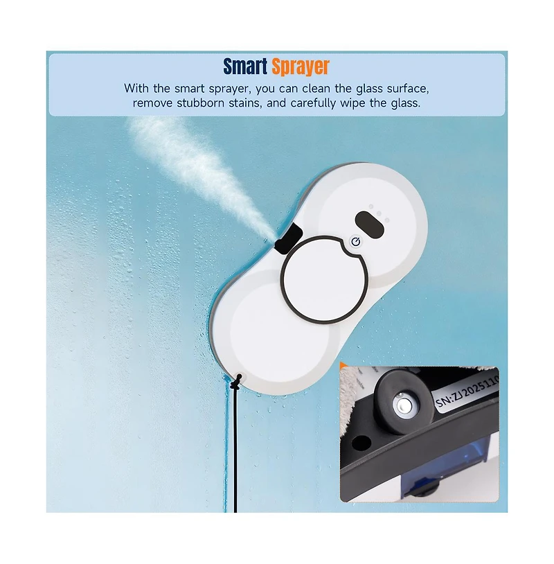 Topteng Window Cleaning Robot – 5600Pa Suction, Auto/Manual Spray Safety Rope