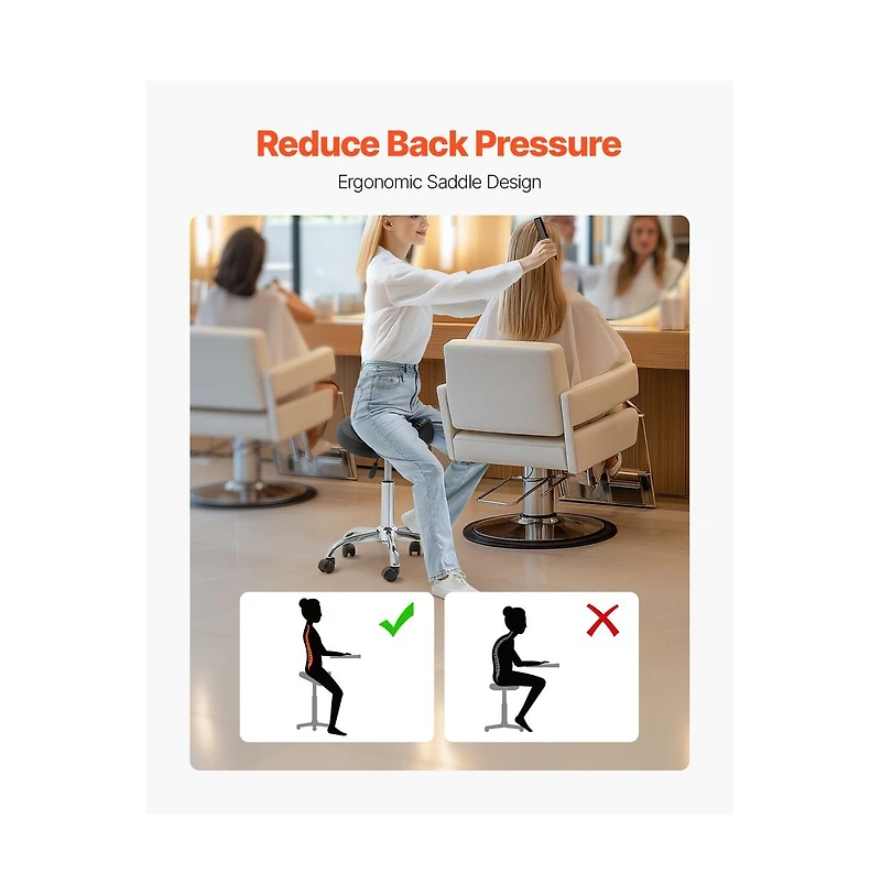 Sugift Ergonomic Saddle Stool with Wheels, 450 lbs Capacity Height Adjustable Pu Leather Swivel Chair for Salon Spa Massage Clinic