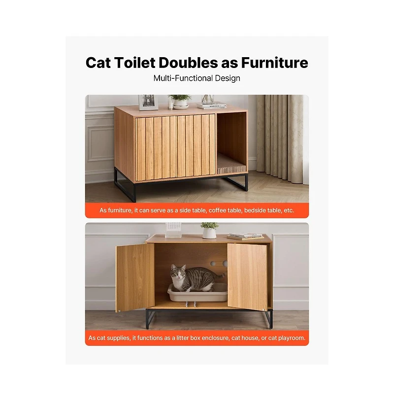 Sugift Cat Litter Box Enclosure Furniture 31.5 in Hidden Litter Box Cabinet with Scratch Pad