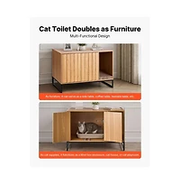 Sugift Cat Litter Box Enclosure Furniture 31.5 in Hidden Litter Box Cabinet with Scratch Pad