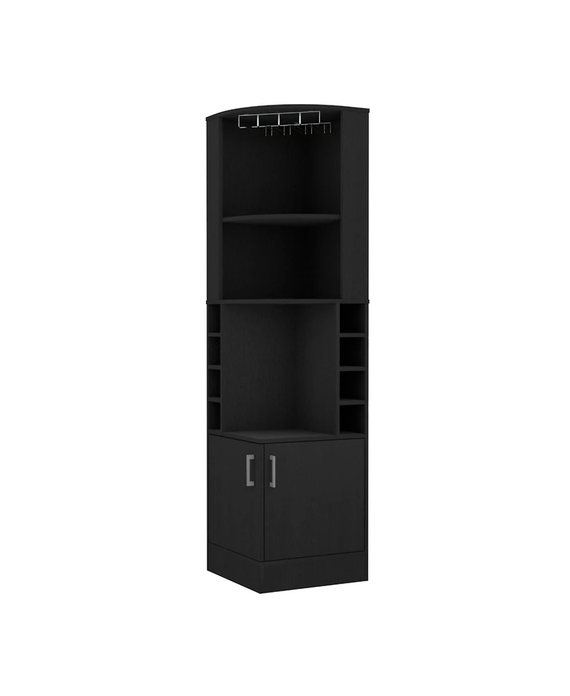 Flynama Corner Bar Cabinet with Double Door, Glass Rack and 8 Built-in Wine Rack