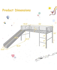 Gouun Twin Metal Loft Bed with Slide, Dual Handrails and Built-in 3-Step Ladder