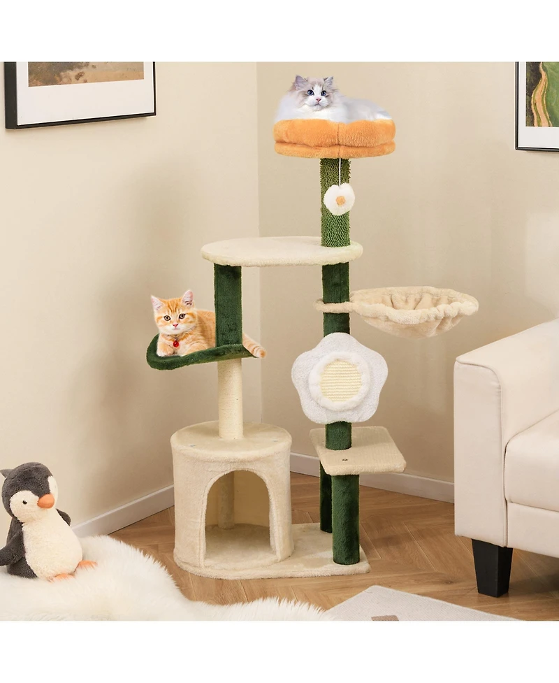 Cozito Cat Tree Flower Style Modern with Plush Top Perch