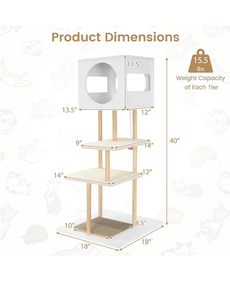Cozito Cat Tower 40 in Wood with 2 Corrugated Cardboard Pads