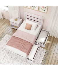 Max & Lily Solid Wood Farmhouse Twin Bed with Plank Headboard and Storage Drawers