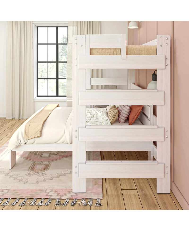 Max & Lily Farmhouse Twin over Full L-Shaped Bunk Bed with Desk, Driftwood