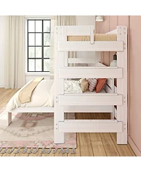 Max & Lily Farmhouse Twin over Full L-Shaped Bunk Bed with Desk, Driftwood