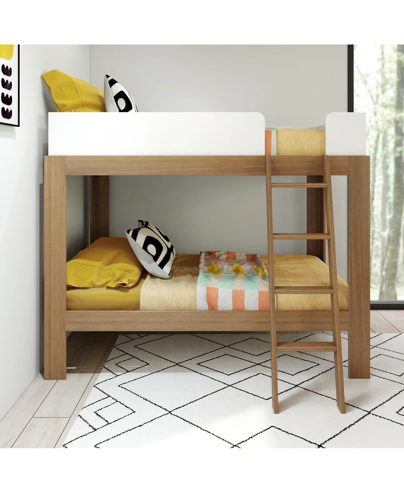 Max & Lily Bunk Bed, Mid-Century Modern Twin over Solid Wood Bed Frame for Kids