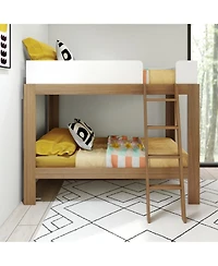 Max & Lily Bunk Bed, Mid-Century Modern Twin over Solid Wood Bed Frame for Kids