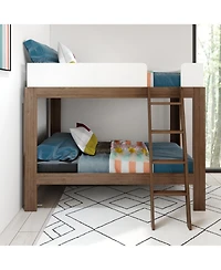 Max & Lily Bunk Bed, Mid-Century Modern Twin over Twin Solid Wood Bed Frame for Kids