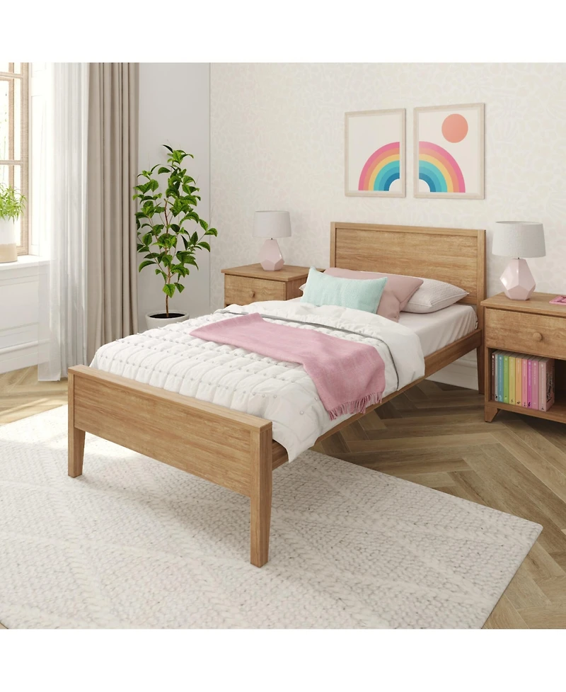 Max & Lily Twin Bed Frame, Solid Wood Classic Platform with Panel Headboard for Kids