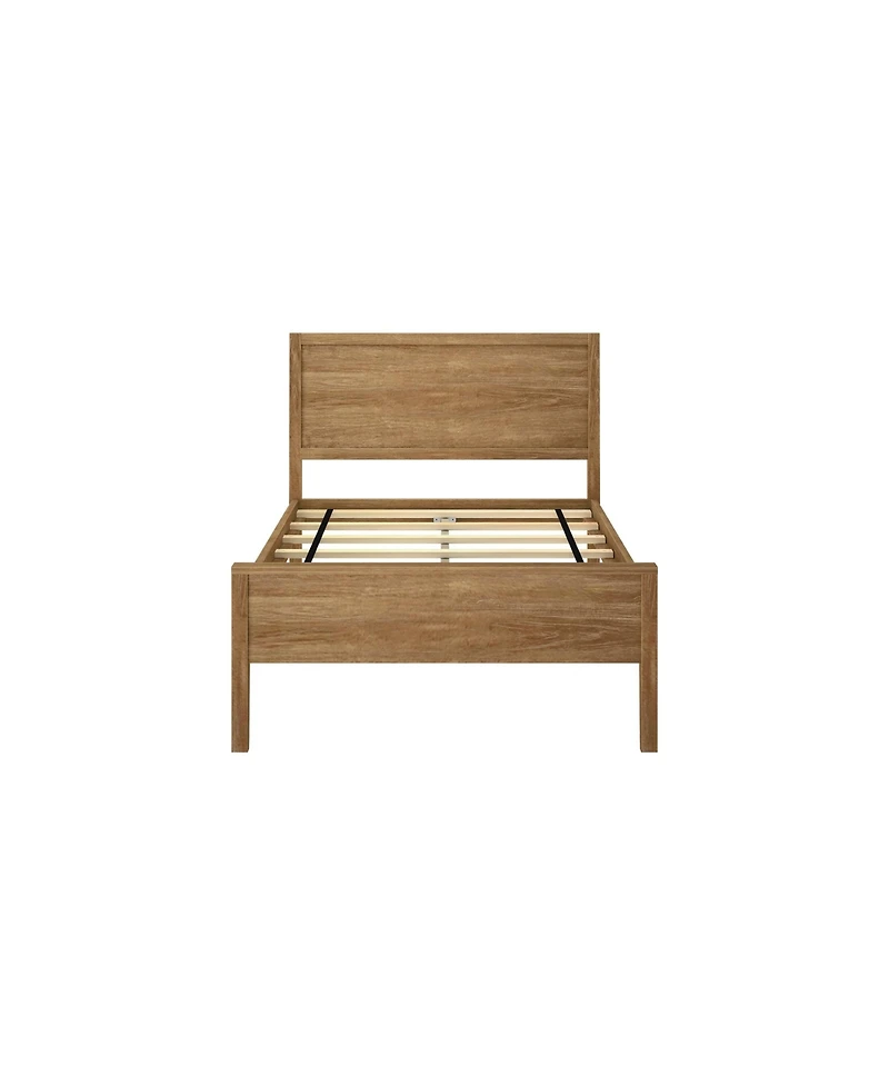 Max & Lily Twin Bed Frame, Solid Wood Classic Platform with Panel Headboard for Kids