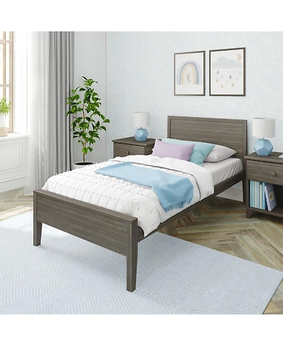 Max & Lily Twin Bed Frame, Solid Wood Classic Platform with Panel Headboard for Kids