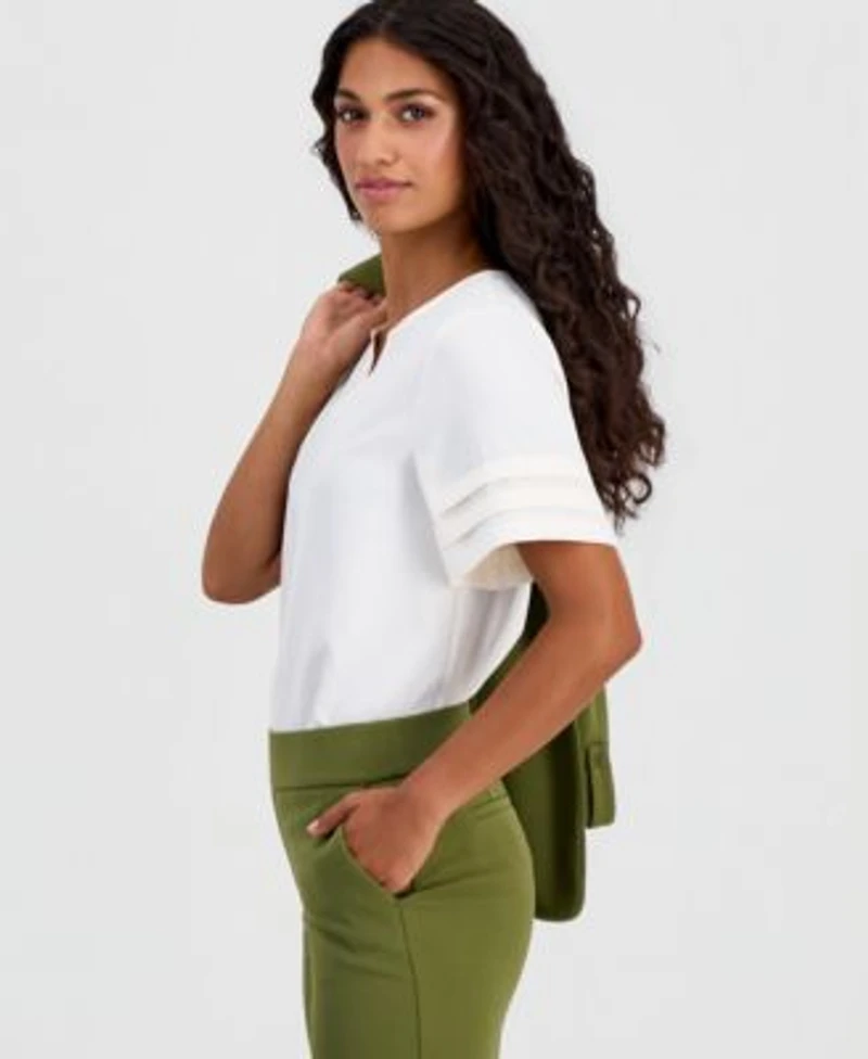 Anne Klein Essentials Petite Knit Roll Tab Blazer Pull On Knit Trousers