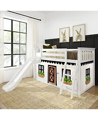 Max & Lily Low Bunk With Easy Slide and Farmhouse Curtain