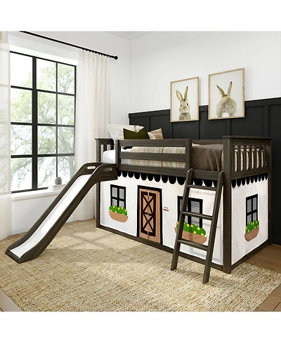 Max & Lily Low Bunk With Easy Slide and Farmhouse Curtain