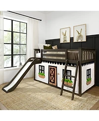Max & Lily Low Bunk With Easy Slide and Farmhouse Curtain