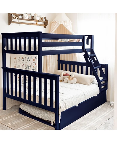 Max & Lily Solid Wood Bunk Bed, Twin over Full with Storage Trundle and Ladder for Kids