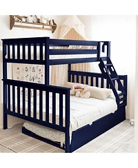Max & Lily Solid Wood Bunk Bed, Twin over Full with Storage Trundle and Ladder for Kids