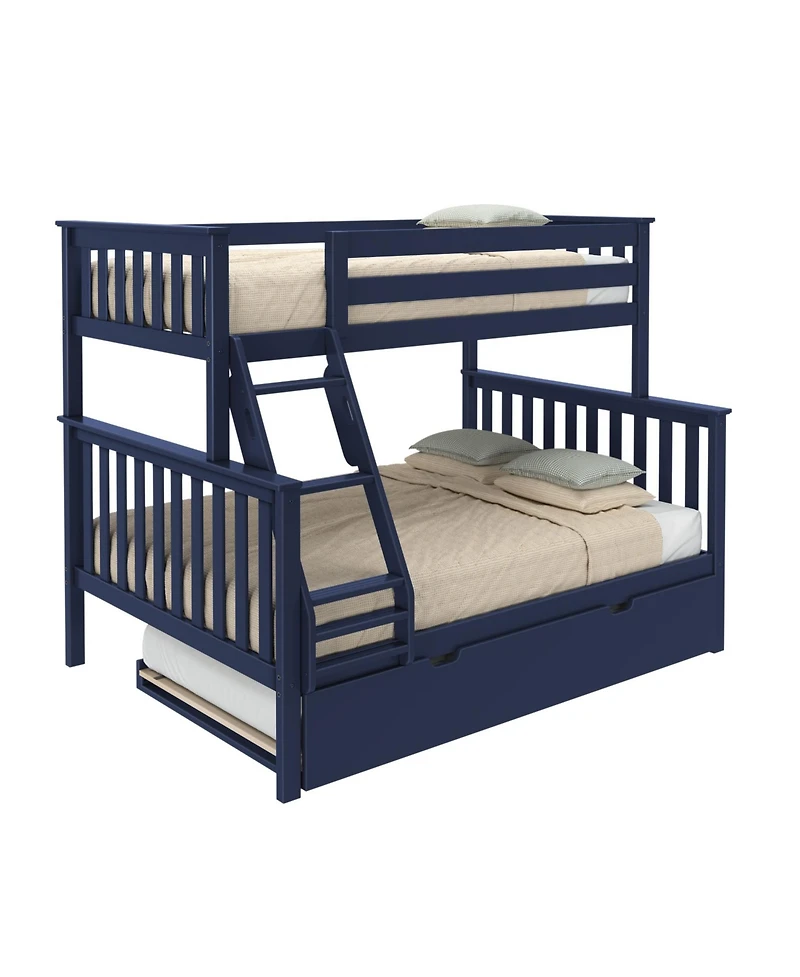 Max & Lily Solid Wood Bunk Bed, Twin over Full with Storage Trundle and Ladder for Kids