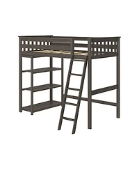 Max & Lily Solid Wood High Loft Bed,Twin Bed Frame For Kids With Bookcase and Ladder