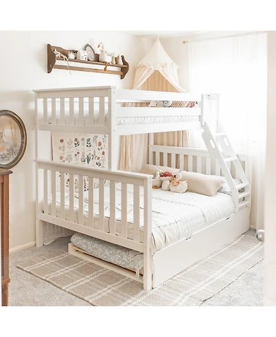 Max & Lily Solid Wood Bunk Bed, Twin over Full with Storage Trundle and Ladder for Kids