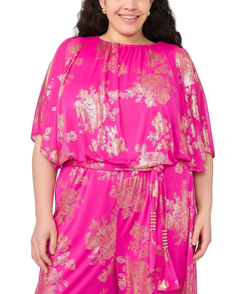 Msk Plus Polyester Rhinestone Crewneck Jumpsuit