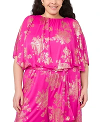 Msk Plus Polyester Rhinestone Crewneck Jumpsuit