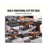 Sugift Lift Top Coffee Table with Usb Charging, Led Ambient Light, and Hidden Storage