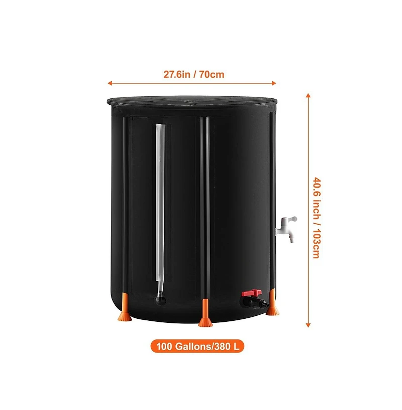 Sugift 100 Gallon Collapsible Rain Barrel Portable Pvc Water Tank