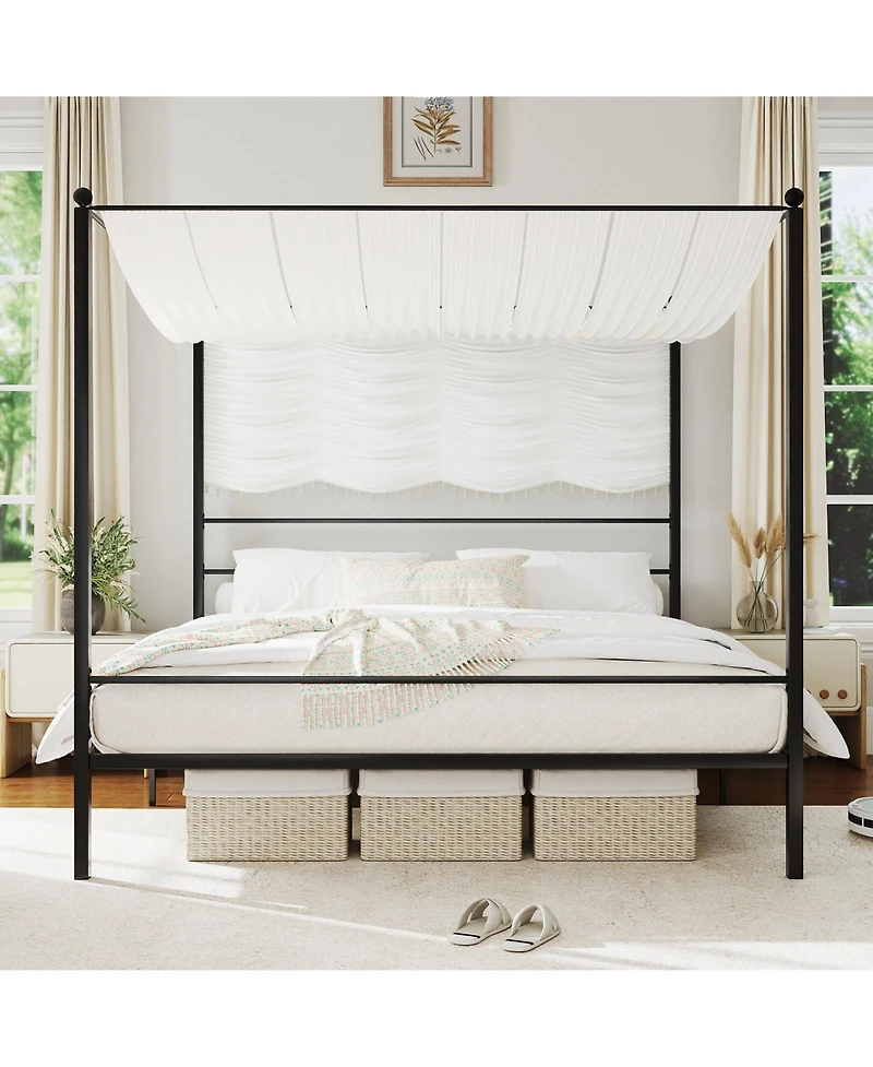 Gymax King Metal Canopy Platform Bed Frame Mattress Foundation w/ Slat Support