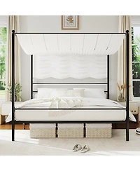Gymax King Metal Canopy Platform Bed Frame Mattress Foundation w/ Slat Support