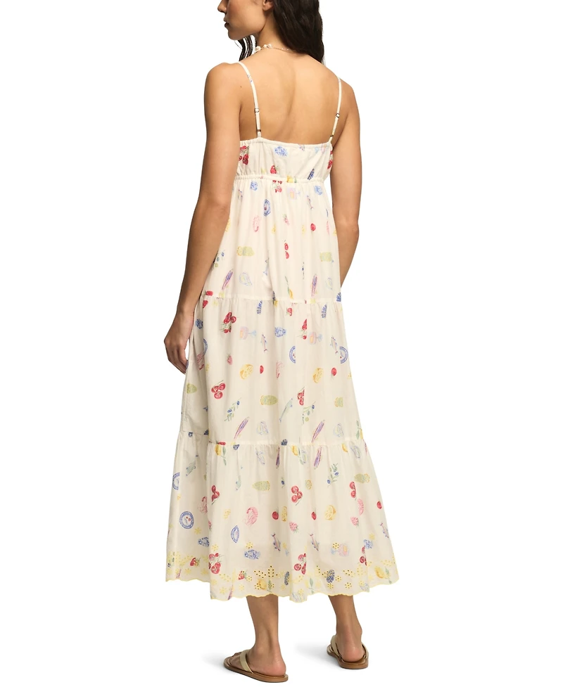 Lucky Brand Women's Printed Eyelet Tiered Cotton Midi Dress