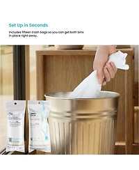 Home Zone Living 3 Gallon Rectangular Open Top Wastebasket, Stainless Steel, Matte Silver, 2 Pack with Trash Bags