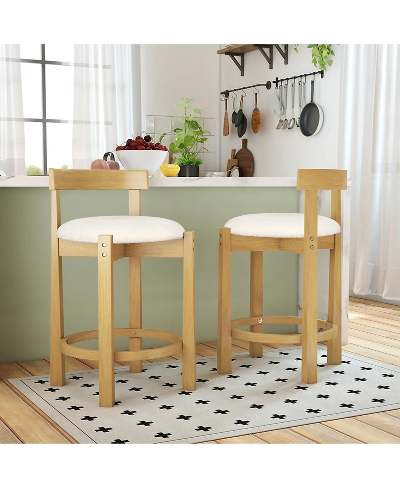 Slickblue Set of 4 Velvet Counter Height Bar Stools with Backrest