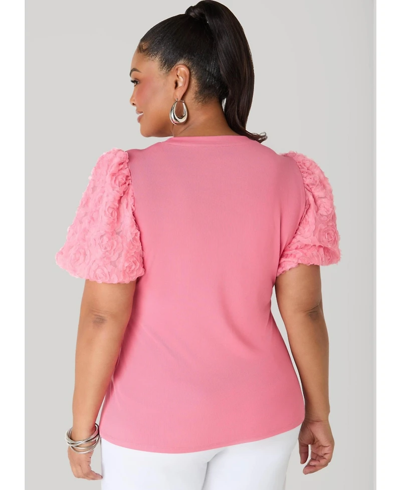 Ashley Stewart Women's Rosette Puff Sleeved Top