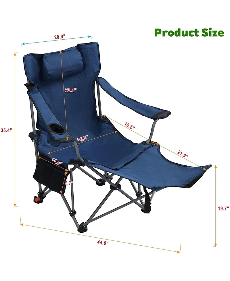Rainsken Outdoor Camping Chair, Portable Folding Reclining Chair with 3-Level Adjustment, Side Pockets, Cup Holder and Carry Bag for Lawn, Picnic