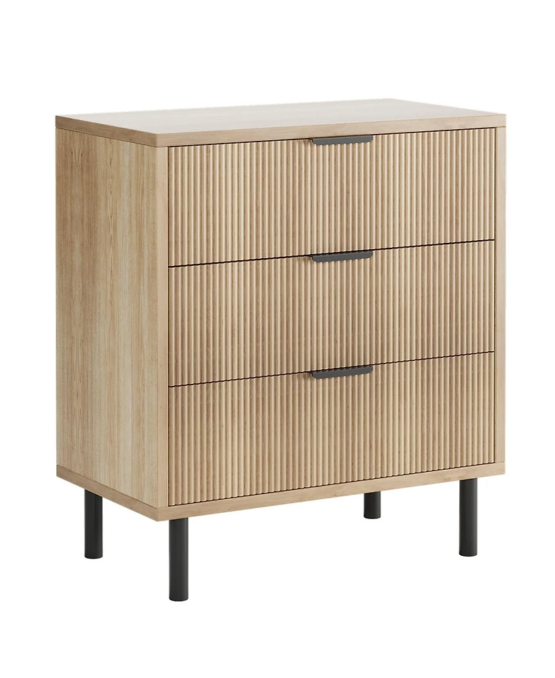 gaomon 3 Drawer Fluted Dresser for Bedroom, Modern Wide Chest of Drawers with Metal Legs