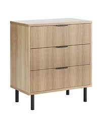 gaomon 3 Drawer Fluted Dresser for Bedroom, Modern Wide Chest of Drawers with Metal Legs