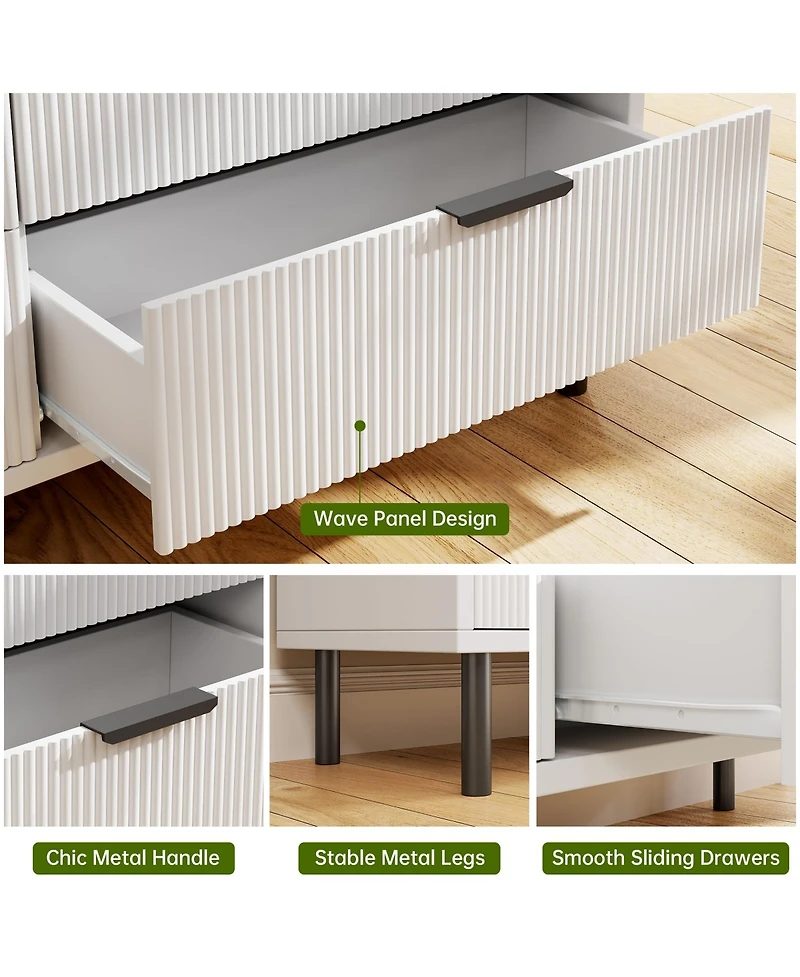 gaomon 3 Drawer Fluted Dresser for Bedroom, Modern Wide Chest of Drawers with Metal Legs
