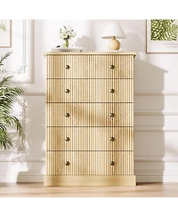 gaomon 5 Drawer Fluted Dresser, Slim Vertical Wood Chest with Metal Handles for Bedroom Apartment Guest Room
