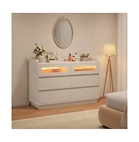 gaomon 6 Drawer Dresser with Led Lights, Wide Modern Wood Storage Chest for Bedroom Living Room