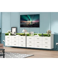 gaomon 9 Drawer Wood Dresser with Led Lights and Charging Station, App Controlled Storage Cabinet