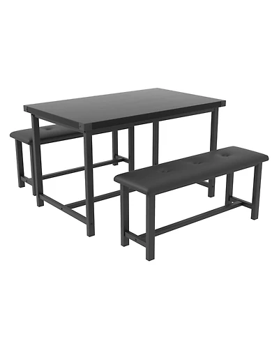 gaomon 3-Piece 4-Person Industrial Dining Set with 2 Benches