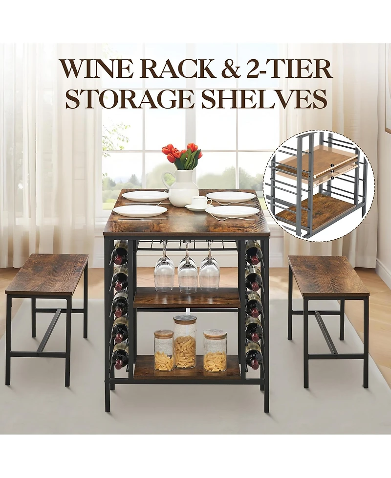 gaomon 3-Piece 4-Person Dining Set with Wine Rack and Storage